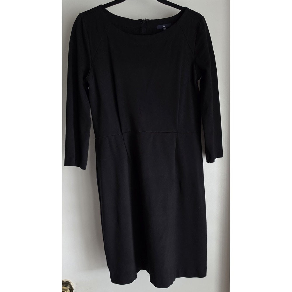 Gap Womens Size 8 Black Long Sleeve Midi Dress Casual Round Neck Classic
